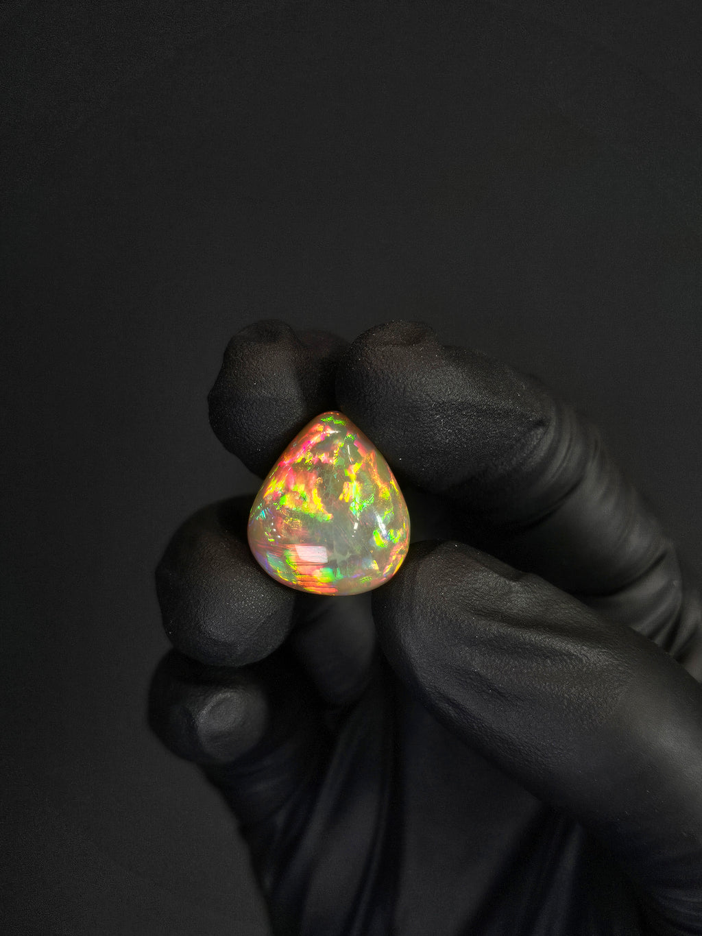 17ct Natural Ethiopian Welo Opal Cabochon – Pear / Trillion Crystal Opal with Red & Green Fire