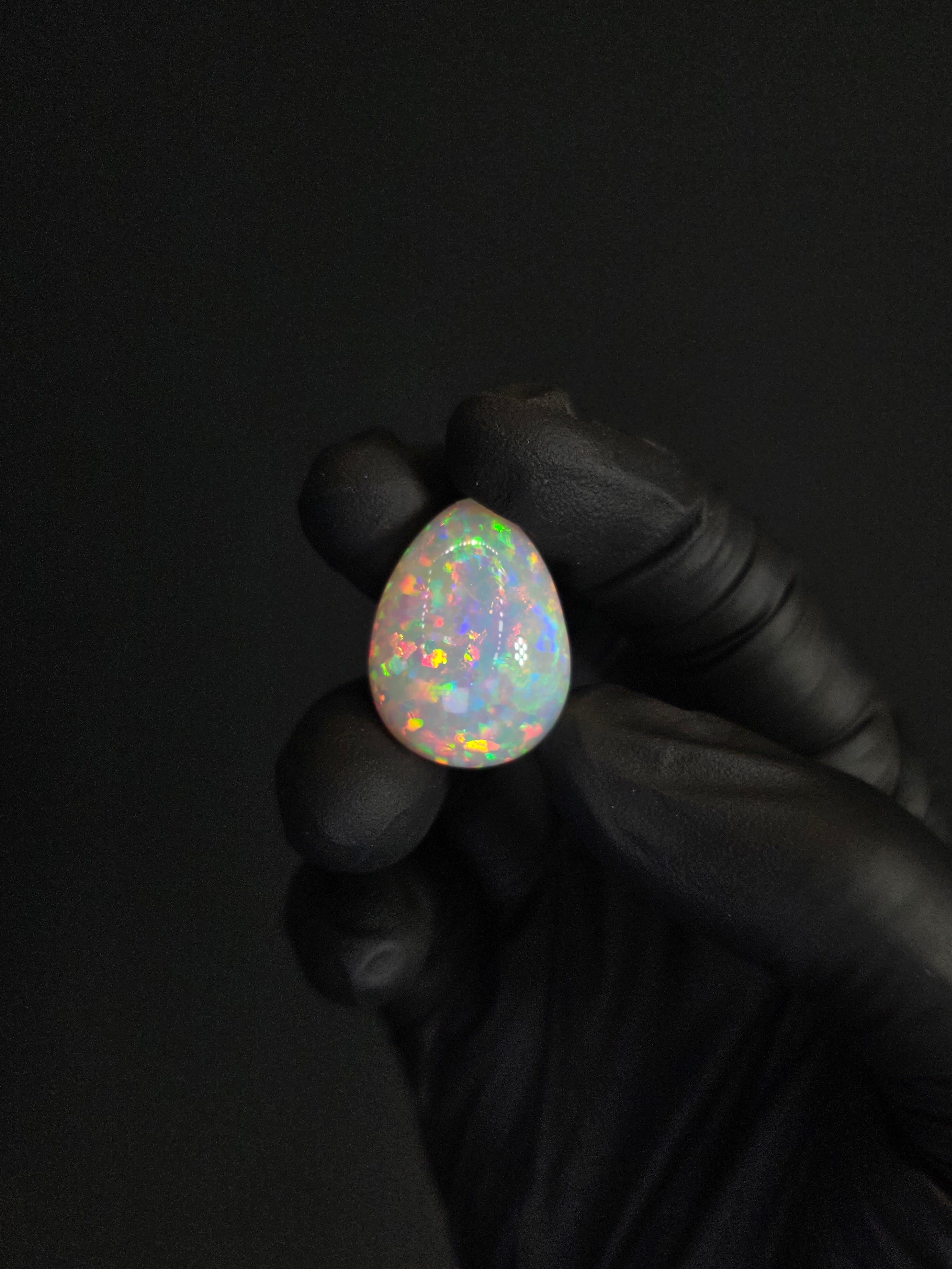31.4ct Natural Ethiopian Welo Opal Cabochon – Pear Crystal Opal with Red, Green & Blue Fire