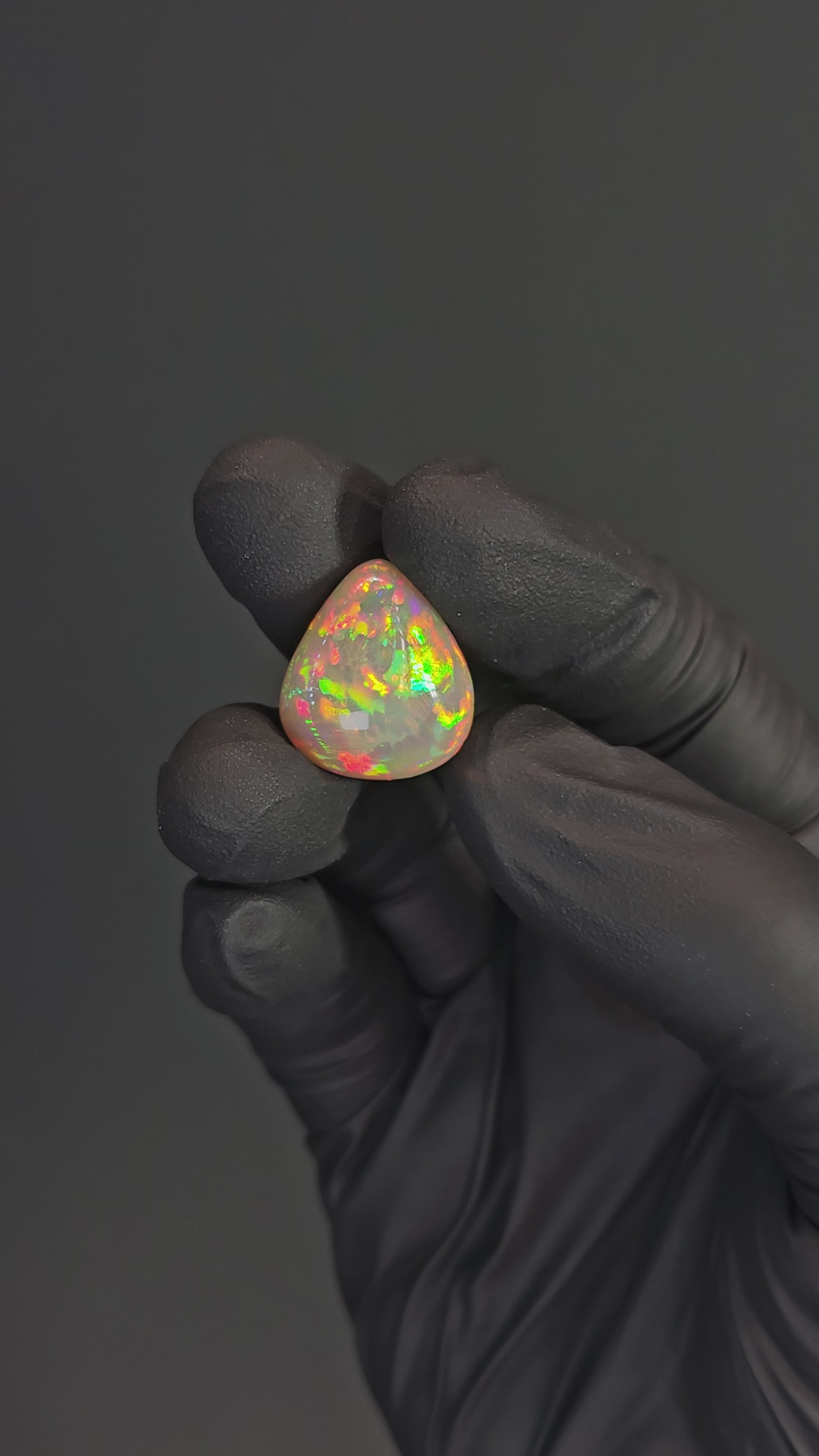 17ct Natural Ethiopian Welo Opal Cabochon – Pear / Trillion Crystal Opal with Red & Green Fire